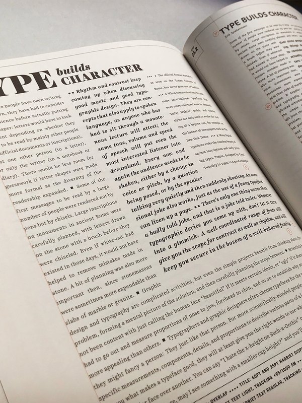 The paperback open at Exploration 21, Overlap, where three columns of type overlap in different colors.